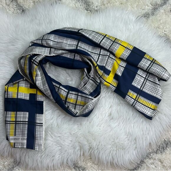 Geoffrey Beene Checkered Scarf in Blue and Yellow 100% silk - Picture 1 of 6
